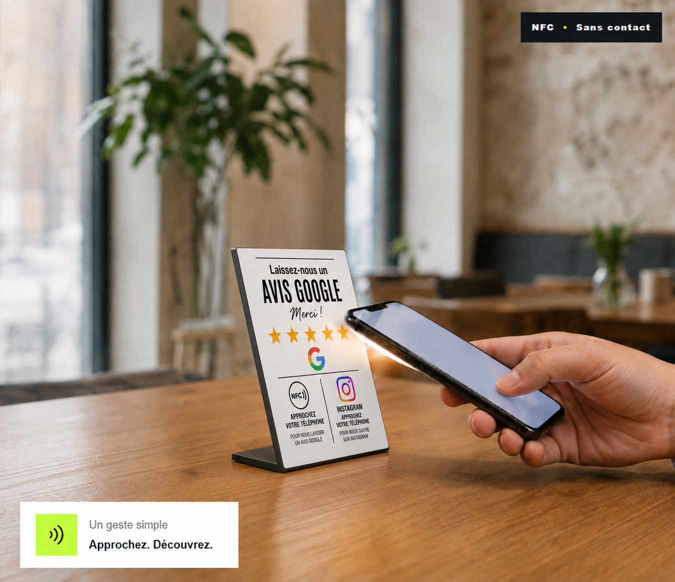 Concept Proxio NFC pour avis Google et Instagram dans un restaurant